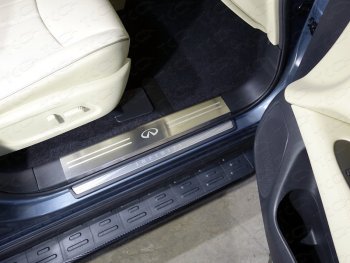 Накладки на передние пороги, ТСС Тюнинг INFINITI QX60  L50 (2016-2021) рестайлинг (лист шлифованный логотип Infiniti)