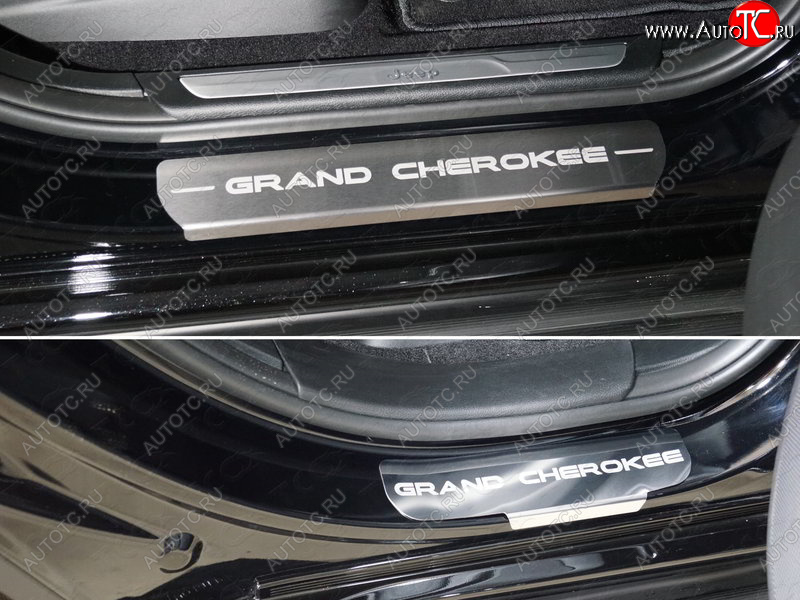 4 999 р. Накладки на пороги, ТСС Тюнинг  Jeep Grand Cherokee  WK2 (2013-2018) 1-ый рестайлинг (лист шлифованный надпись Grand Cherokee)  с доставкой в г. Кемерово