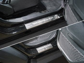 Накладки на пороги ТСС Тюнинг Jeep Wrangler  JL (2018-2024) 3 дв. дорестайлинг (лист шлифованный надпись Wrangler)