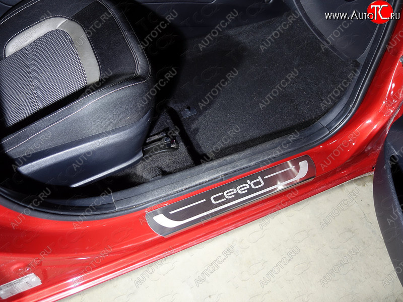 3 659 р. Накладки на пороги, ТСС Тюнинг  KIA Ceed  2 JD (2012-2016) дорестайлинг универсал, дорестайлинг, хэтчбэк (лист шлифованный надпись CEED)  с доставкой в г. Кемерово