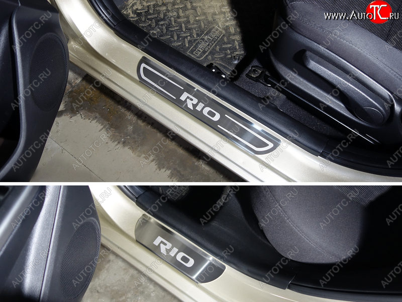2 799 р. Накладки на пороги, ТСС Тюнинг  KIA Rio  3 QB (2015-2017) рестайлинг седан, рестайлингхэтчбек5дв. (лист шлифованный надпись RIO)  с доставкой в г. Кемерово