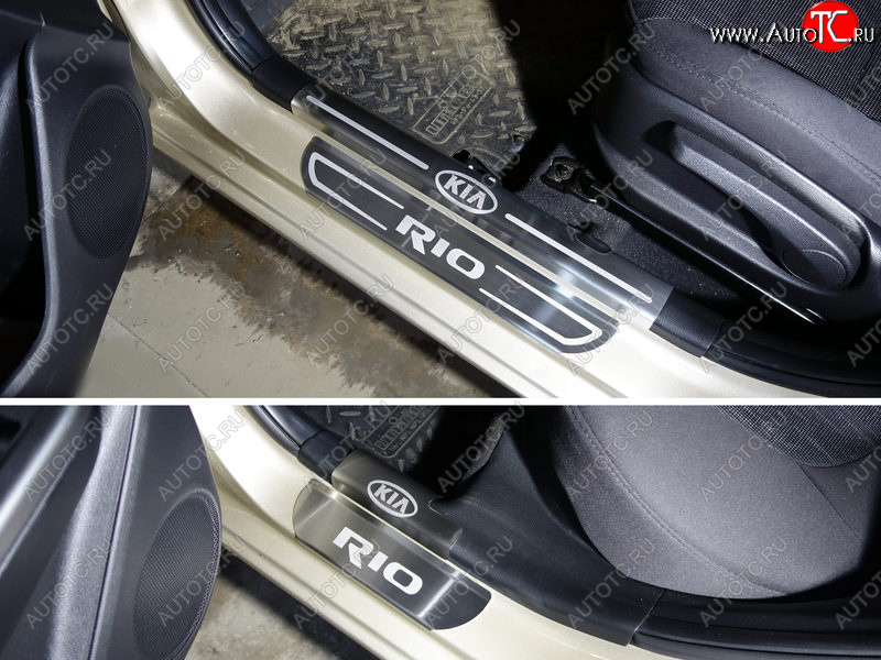 8 699 р. Накладки внешние и на пластиковые пороги ТСС Тюнинг KIA Rio 3 QB рестайлинг седан (2015-2017) (лист шлифованый надпись KIA)  с доставкой в г. Кемерово