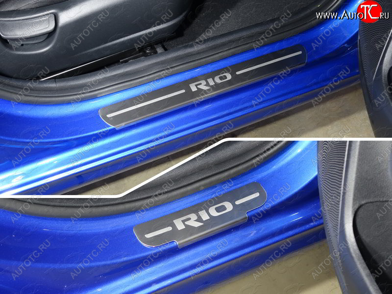 2 999 р. Накладки на пороги, ТСС Тюнинг  KIA Rio  4 YB (2017-2020) дорестайлинг, хэтчбэк (лист шлифованный надпись RIO)  с доставкой в г. Кемерово