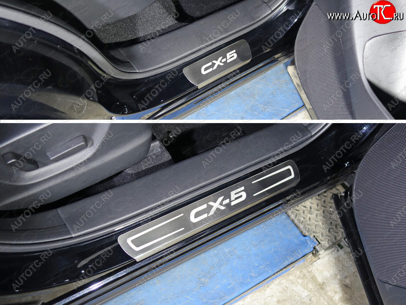 3 659 р. Накладки на пороги, ТСС Тюнинг  Mazda CX-5  KE (2015-2017) рестайлинг (лист шлифованный надпись CX-5)  с доставкой в г. Кемерово
