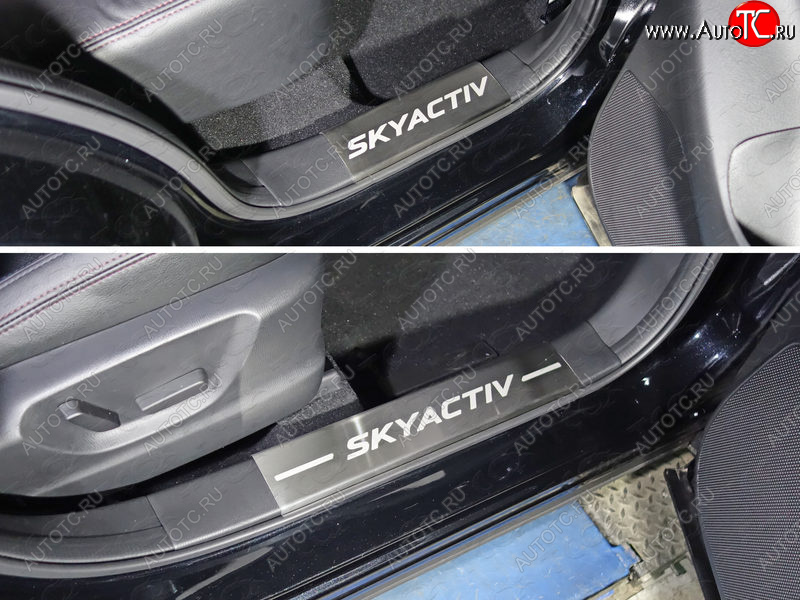 5 649 р. Накладки на пластиковые пороги, ТСС Тюнинг  Mazda CX-5  KE (2015-2017) рестайлинг (лист шлифованный надпись SKYACTIV)  с доставкой в г. Кемерово