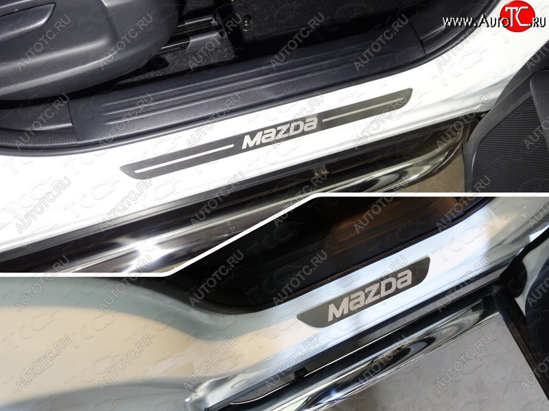3 659 р. Накладки на пороги, ТСС Тюнинг  Mazda CX-5  KF (2016-2025) (лист шлифованный надпись MAZDA)  с доставкой в г. Кемерово