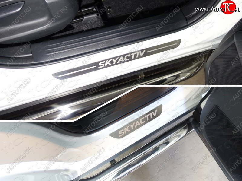 3 659 р. Накладки на пороги, ТСС Тюнинг  Mazda CX-5  KF (2016-2025) (лист шлифованный надпись SKYACTIV)  с доставкой в г. Кемерово