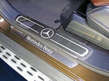 Накладки на пластиковые пороги, ТСС Тюнинг Mercedes-Benz CLS class W218 (2011-2017) (лист шлифованный логотип Mercedes)