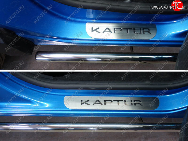 3 199 р. Накладки на пороги, ТСС Тюнинг  Renault Kaptur (2016-2020) дорестайлинг (лист шлифованный надпись Kaptur)  с доставкой в г. Кемерово