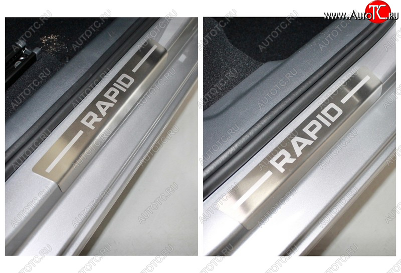 4 099 р. Накладки на пороги внутренние, ТСС Тюнинг  Skoda Rapid  MK2 (2019-2025) (лист шлифованный надпись Rapid)  с доставкой в г. Кемерово