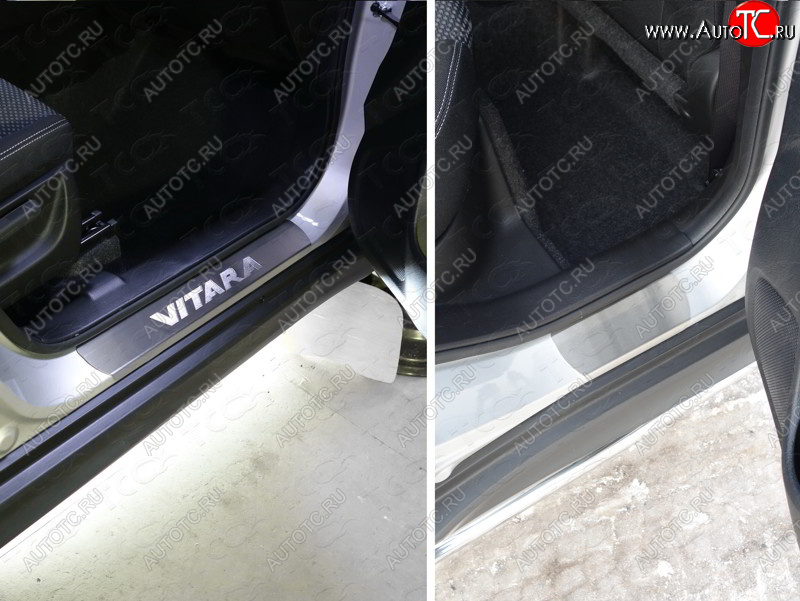 4 399 р. Накладки на пороги, ТСС Тюнинг  Suzuki Vitara  LY (2015-2019) дорестайлинг (лист шлифованный надпись Vitara)  с доставкой в г. Кемерово