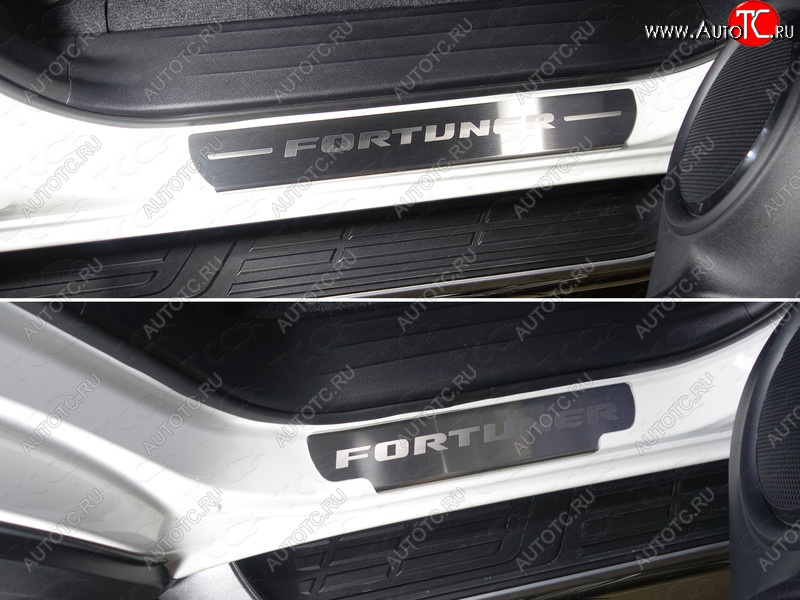 4 999 р. Накладки на пороги, ТСС Тюнинг  Toyota Fortuner  AN160 (2015-2020) дорестайлинг (лист шлифованный надпись Fortuner)  с доставкой в г. Кемерово