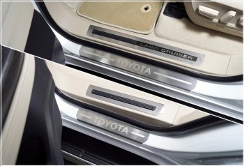 Накладки на пороги, ТСС Тюнинг Toyota Land Cruiser  J300 (2021-2025) дорестайлинг (лист шлифованный надпись Toyota)