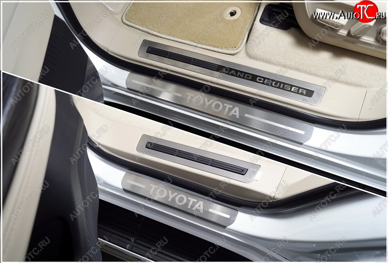 5 199 р. Накладки на пороги, ТСС Тюнинг  Toyota Land Cruiser  J300 (2021-2025) дорестайлинг (лист шлифованный надпись Toyota)  с доставкой в г. Кемерово