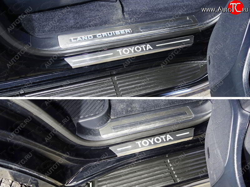 4 999 р. Накладки на пороги с гибом, ТСС Тюнинг  Toyota Land Cruiser  200 (2015-2021) 2-ой рестайлинг (лист шлифованный надпись Toyota)  с доставкой в г. Кемерово