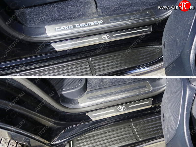 4 999 р. Накладки на пороги с гибом, ТСС Тюнинг  Toyota Land Cruiser  200 (2015-2021) 2-ой рестайлинг (лист шлифованный логотип Toyota)  с доставкой в г. Кемерово
