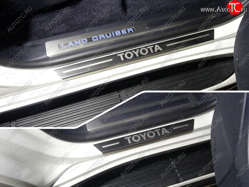 4 999 р. Накладки на пороги с гибом, ТСС Тюнинг  Toyota Land Cruiser  200 (2015-2021) 2-ой рестайлинг (лист шлифованный надпись Toyota)  с доставкой в г. Кемерово
