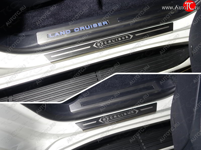 4 999 р. Накладки на пороги с гибом, ТСС Тюнинг  Toyota Land Cruiser  200 (2015-2021) 2-ой рестайлинг (лист шлифованный надпись Excalibu)  с доставкой в г. Кемерово