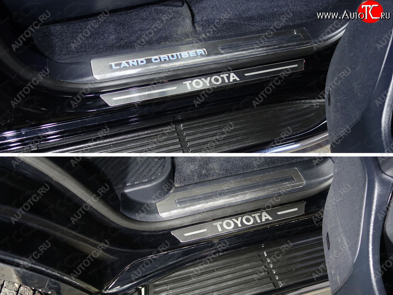 3 999 р. Накладки на пороги, ТСС Тюнинг  Toyota Land Cruiser  200 (2015-2021) 2-ой рестайлинг (лист шлифованный надпись Toyota)  с доставкой в г. Кемерово