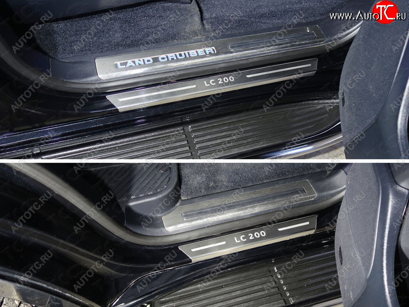 4 999 р. Накладки на пороги с гибом, ТСС Тюнинг  Toyota Land Cruiser  200 (2015-2021) 2-ой рестайлинг (лист шлифованный надпись LC 200)  с доставкой в г. Кемерово