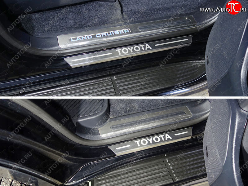 4 999 р. Накладки на пороги с гибом, ТСС Тюнинг  Toyota Land Cruiser  200 (2015-2021) 2-ой рестайлинг (лист шлифованный надпись Toyota)  с доставкой в г. Кемерово
