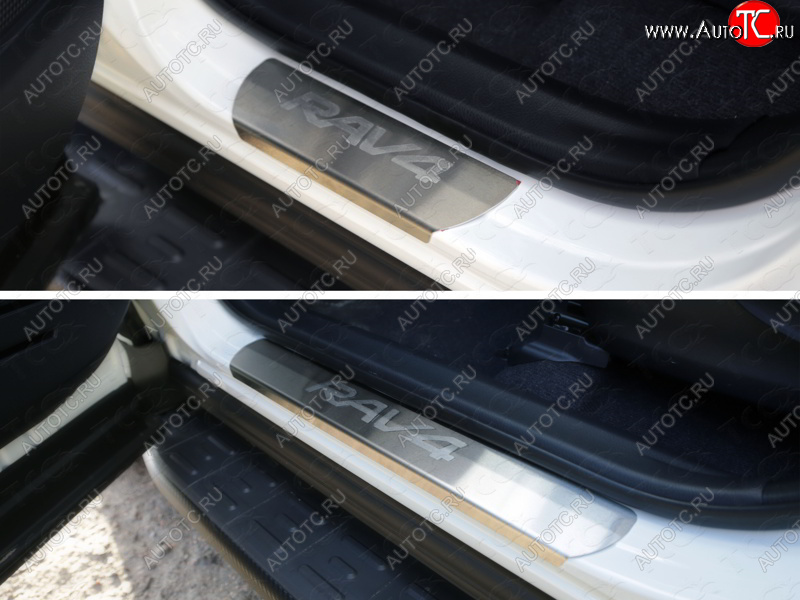 4 399 р. Накладки на пороги, ТСС Тюнинг  Toyota RAV4  XA40 (2015-2019) 5 дв. рестайлинг (лист шлифованный надпись RAV4)  с доставкой в г. Кемерово