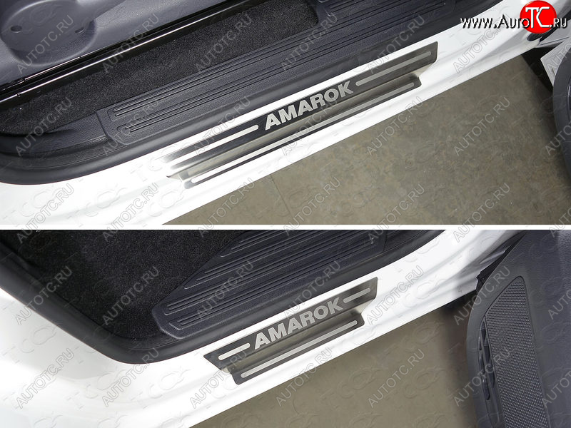 4 999 р. Накладки на пороги, ТСС Тюнинг  Volkswagen Amarok (2016-2022) рестайлинг (лист шлифованный надпись Amarok)  с доставкой в г. Кемерово