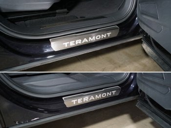 Накладки на пороги, ТСС Тюнинг Volkswagen Teramont  CA1 (2016-2020) дорестайлинг (лист шлифованный надпись Teramont)