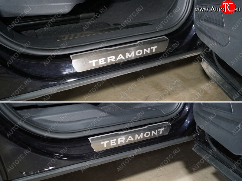5 999 р. Накладки на пороги, ТСС Тюнинг  Volkswagen Teramont  CA1 (2016-2020) дорестайлинг (лист шлифованный надпись Teramont)  с доставкой в г. Кемерово