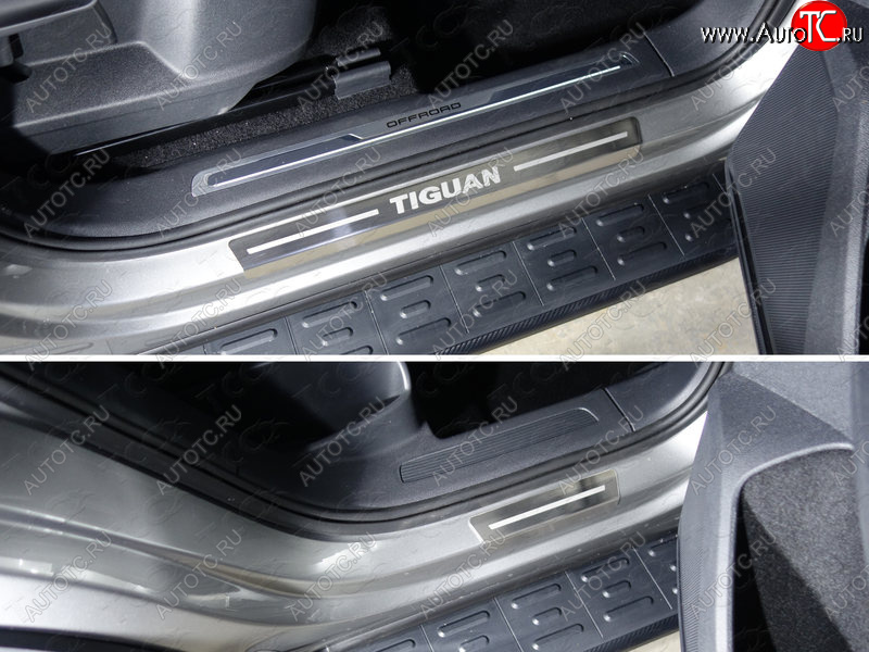 3 999 р. Накладки на пороги внешние, ТСС Тюнинг  Volkswagen Tiguan  Mk2 (2016-2022) дорестайлинг, рестайлинг (лист шлифованный надписьTiguan)  с доставкой в г. Кемерово