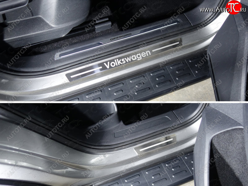 3 999 р. Накладки на пороги внешние ТСС Тюнинг  Volkswagen Tiguan  Mk2 (2016-2020) дорестайлинг (лист шлифованный надпись Volkswagen)  с доставкой в г. Кемерово