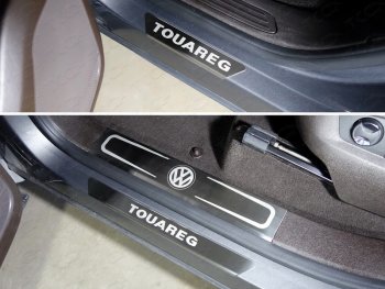 Накладки на пороги внутренние и внешние, ТСС Тюнинг Volkswagen Touareg  NF (2014-2018) рестайлинг (шлифованные надпись)