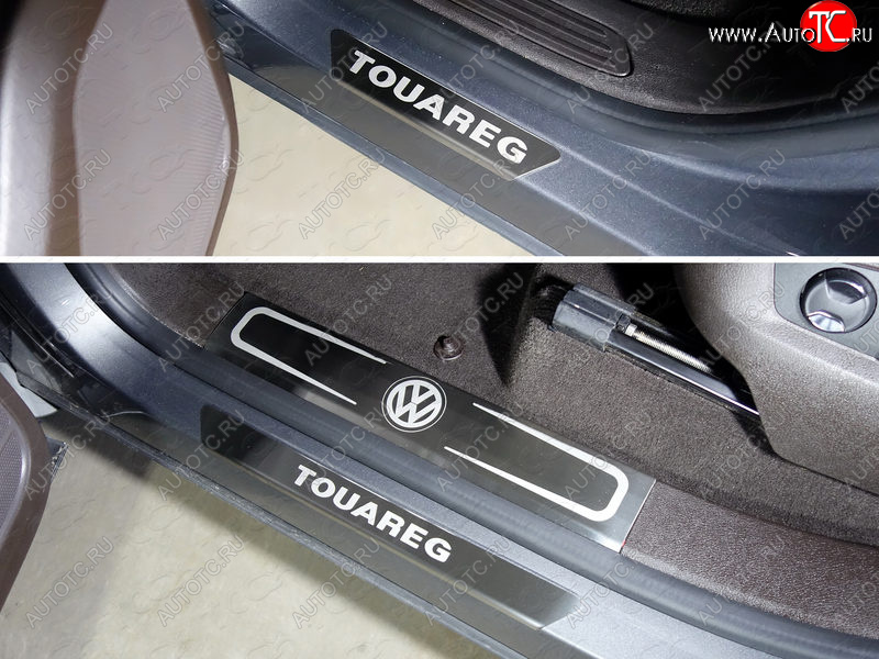 7 899 р. Накладки на пороги внутренние и внешние, ТСС Тюнинг  Volkswagen Touareg  NF (2014-2018) рестайлинг (шлифованные надпись)  с доставкой в г. Кемерово