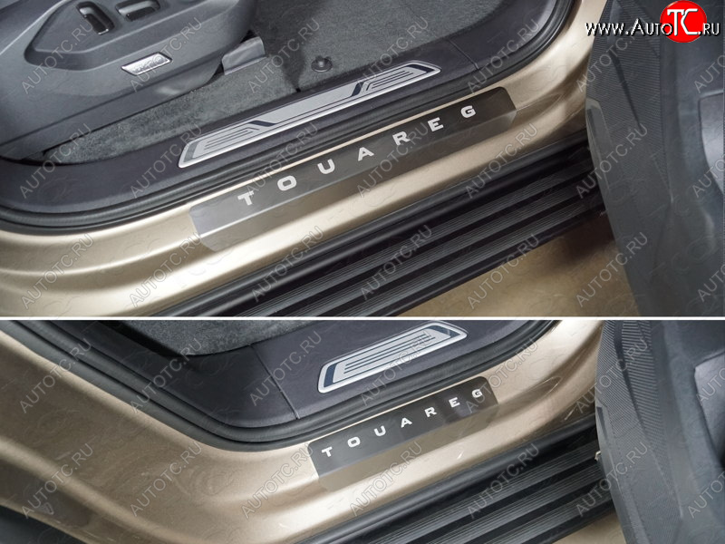 5 999 р. Накладки на пороги, ТСС Тюнинг  Volkswagen Touareg  CR (2018-2025) (лист шлифованный надпись Touareg)  с доставкой в г. Кемерово