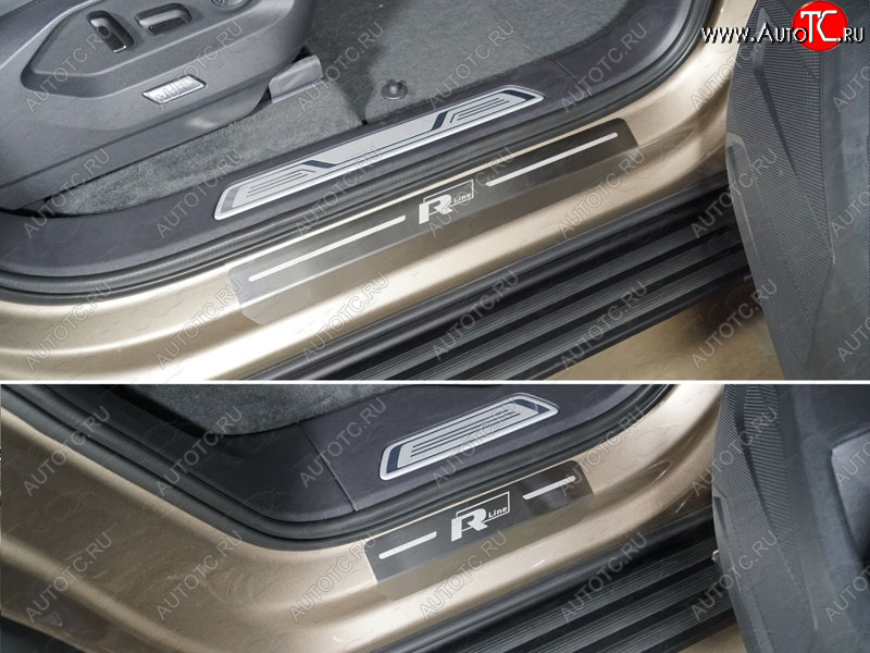5 999 р. Накладки на пороги, ТСС Тюнинг  Volkswagen Touareg  CR (2018-2025) (лист шлифованный надпись R-Line)  с доставкой в г. Кемерово