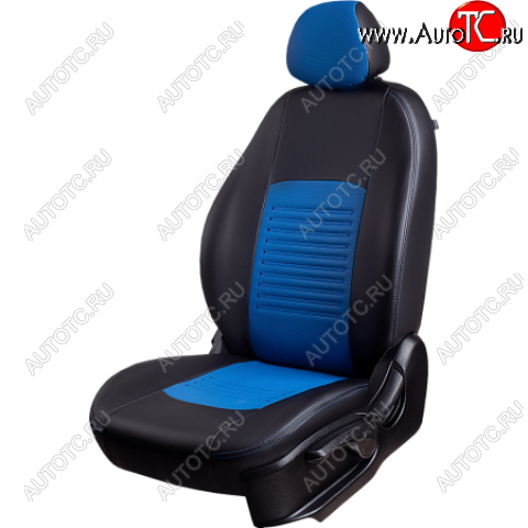 5 799 р. Комплект чехлов для сидений (РЗС 40/60 2Г Илана+Орегон) ТУРИН Lord Autofashion Ravon R4 (2016-2020) (черный, вставка синяя, строчка синяя)  с доставкой в г. Кемерово