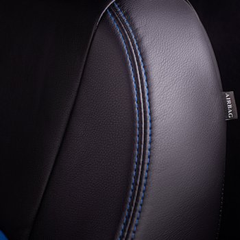 5 799 р. Комплект чехлов для сидений (РЗС 40/60 2Г Илана+Орегон) ТУРИН Lord Autofashion Ravon R4 (2016-2020) (черный, вставка синяя, строчка синяя)  с доставкой в г. Кемерово. Увеличить фотографию 8