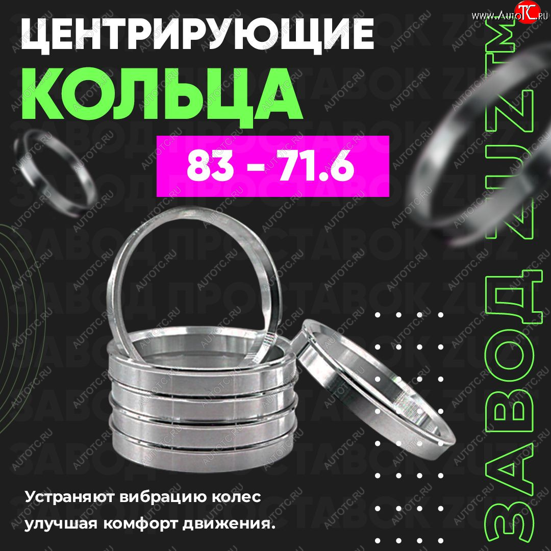 1 849 р. Центровочные кольца для дисков 83 - 71.6 (алюминиевые) 4шт. переходные центрирующие проставочные супинаторы на ступицу ЗАВОД ПРОСТАВОК ZUZ 83 - 71.6  с доставкой в г. Кемерово