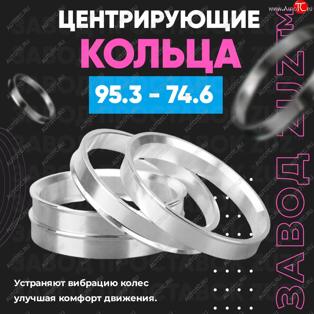 1 849 р. Центровочные кольца для дисков 95.3 - 74.6 (алюминиевые) 4шт. переходные центрирующие проставочные супинаторы на ступицу ЗАВОД ПРОСТАВОК ZUZ 95.3 - 74.6  с доставкой в г. Кемерово