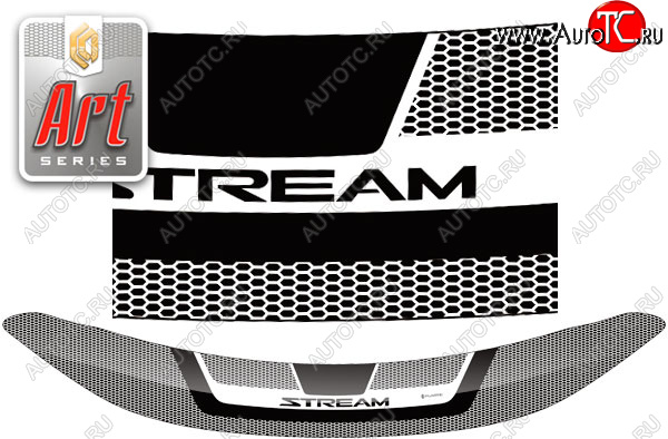 2 559 р. Дефлектор капота CA-Plastic  Honda Stream  2 RN6,RN7, RN8, RN9 (2006-2009) дорестайлинг (Серия Art черная)  с доставкой в г. Кемерово