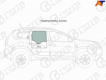 2 599 р. Стекло боковое опускное (Сзади Справа Цвет зеленый) Renault Duster 21-  Dacia Duster 17- XYG 7306RGNR5RD RD/RH  с доставкой в г. Кемерово. Увеличить фотографию 1