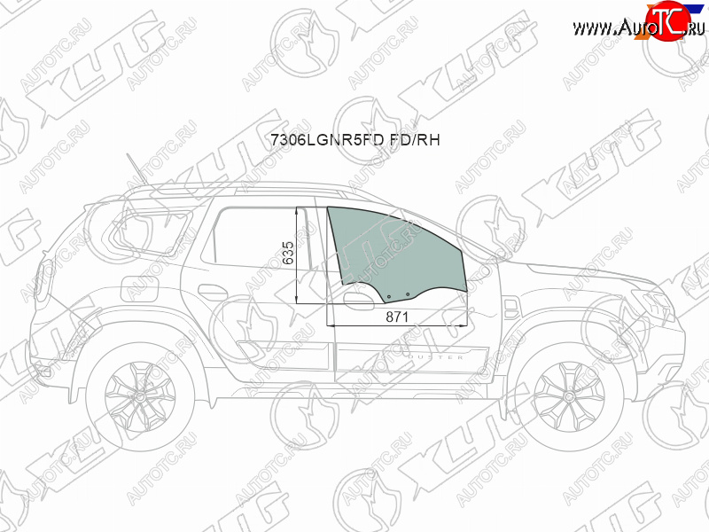 2 789 р. Стекло боковое опускное (Спереди Справа Цвет зеленый) Renault Duster 21-  Dacia Duster 17- XYG 7306RGNR5FD FD/RH  с доставкой в г. Кемерово
