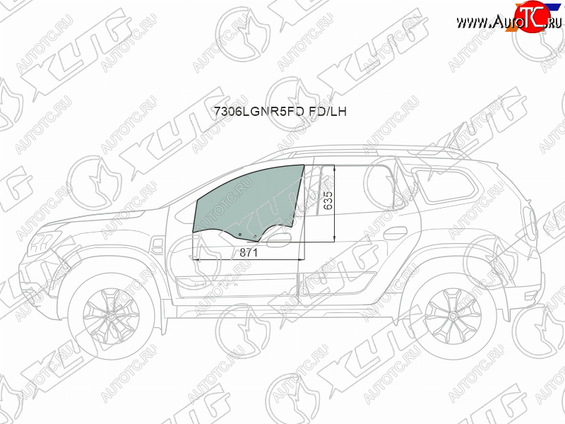 2 789 р. Стекло боковое опускное (Спереди Слева Цвет зеленый) Renault Duster 21-  Dacia Duster 17- XYG 7306LGNR5FD FD/LH  с доставкой в г. Кемерово