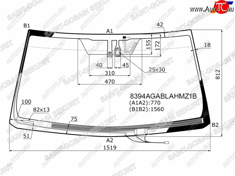 27 749 р. Стекло лобовое (Обогрев щеток Антенна Датчик дождя Молдинг) Toyota Land Cruiser Prado (J150) 09-1 SAINT-GOBAIN SEKURIT 8394AGABLAHMZ1B  с доставкой в г. Кемерово