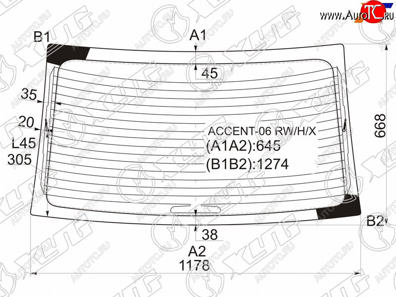 6 299 р. Стекло заднее (Цвет зеленый Обогрев) Hyundai Accent 06-11  Verna 06-09 XYG ACCENT-06 RW/H/X  с доставкой в г. Кемерово