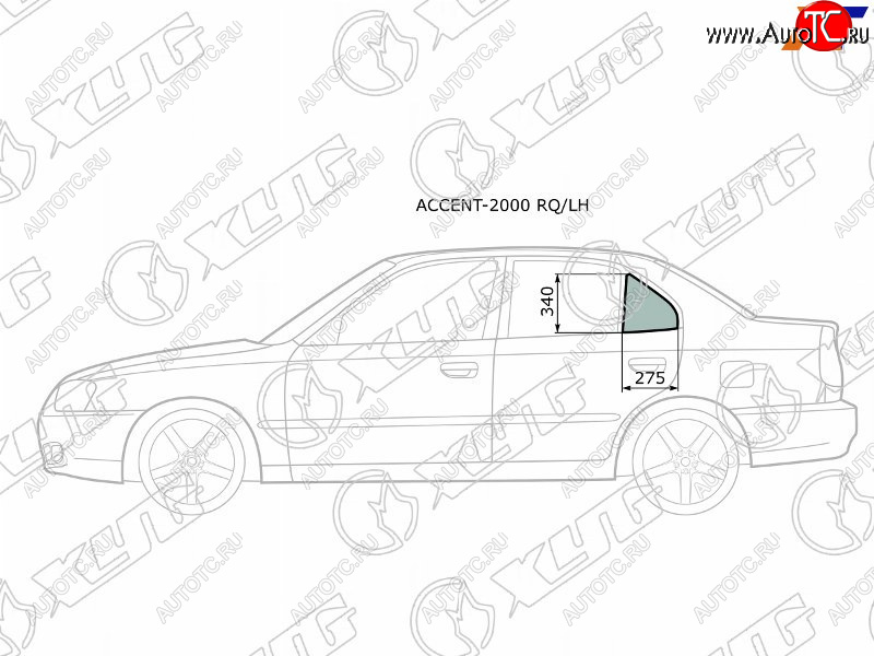 1 029 р. Стекло форточки (уголок) задней левой двери HYUNDAI ACCENT (сборка Россия) 45D 00-12                XYG ACCENT-2000 RQ/LH  с доставкой в г. Кемерово