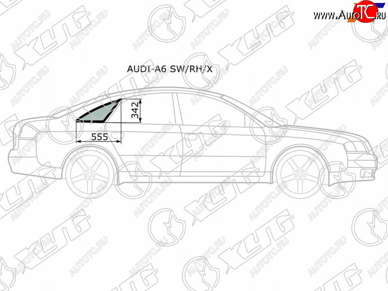 1 289 р. Стекло кузова боковое (не опускное) (Справа Цвет зеленый) Audi A6 97-05  S6 99-04 XYG AUDI-A6 SW/RH/X  с доставкой в г. Кемерово