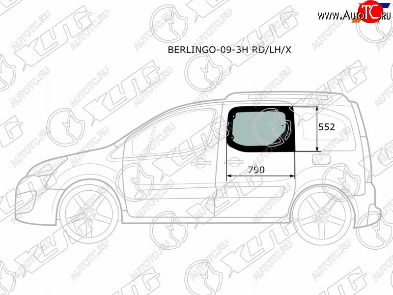 2 789 р. Стекло боковое опускное (Сзади Слева Цвет зеленый) Citroen Berlingo 08-22  Peugeot Partner 08-15 XYG BERLINGO-09-3H RD/LH/X  с доставкой в г. Кемерово