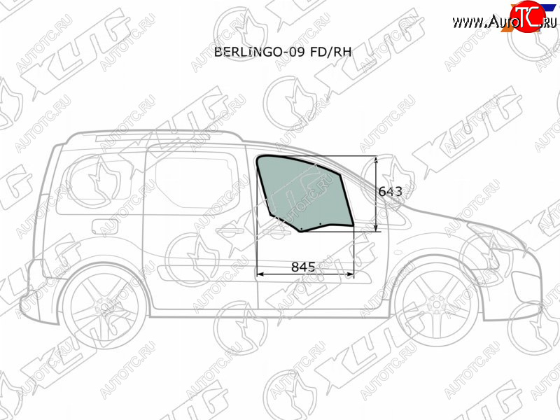 3 079 р. Стекло боковое опускное (Спереди Справа Цвет зеленый) Citroen Berlingo 08-22  Peugeot Partner 08- XYG BERLINGO-09 FD/RH  с доставкой в г. Кемерово