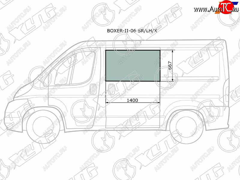 6 999 р. Стекло кузова боковое (не опускное) (Слева Цвет зеленый) Peugeot Boxer 06-  Citroen Jumper 06-  F XYG BOXER-II-06 SR/LH/X  с доставкой в г. Кемерово